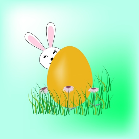 Easter bunny and egg sign. Holyday background design. Modern stylish abstract card for greeting. Symbol love, life, spring. Colorful template for prints, banner, card, label. Vector illustrationのイラスト素材