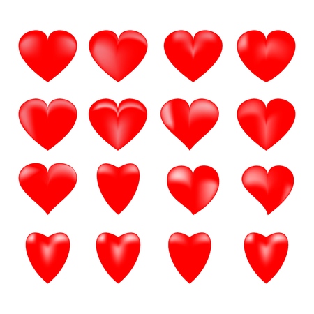 Heart 3D set. Red sign on white background. Romantic decoration silhouette symbol linked, join, love, passion and wedding. Colorful mark of valentine day. Design modern element. Vector illustrationのイラスト素材