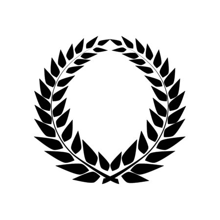 Laurel wreath reward. Modern symbol of victory and award achievement champion. Leaf ceremony awarding of winner tournament. Monochrome template for badge, tag. Design element. Vector illustrationのイラスト素材