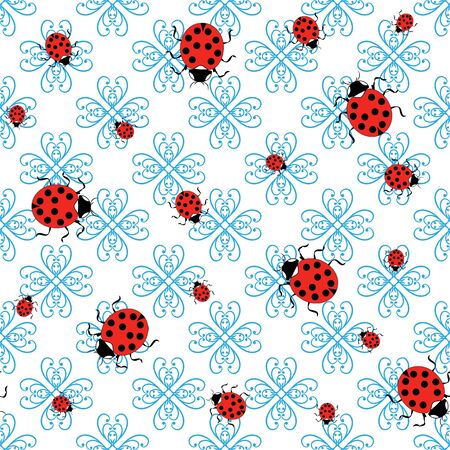 Ladybird on abstract seamless pattern. Fashion graphic background design. Modern stylish abstract texture. Colorful template for prints, textiles, wrapping, wallpaper, website. Vector illustrationのイラスト素材