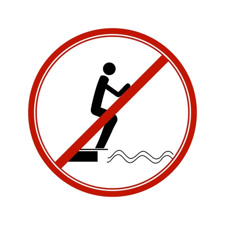 Dont jump into the water. Dangerous dive. Sign danger on beach, in river, sea, aqua. Warning of danger during jump in . Colorful template for poster. Design flat element. Vector illustrationのイラスト素材