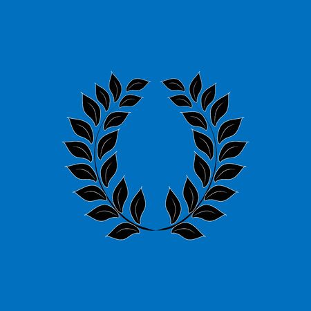 Laurel wreath in blue background. Modern sign of victory and award achievement champion. Symbol ceremony awarding of winner tourney. Monochrome template for badge. Design element. Vector illustrationのイラスト素材