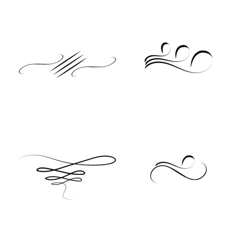 Decorative swirls dividers. Elegance line for frame, invitation. Delimiter old text, calligraphic swirl border ornaments and vintage divider. Ornament curl, calligraphy victorian lines. Vector iconsのイラスト素材