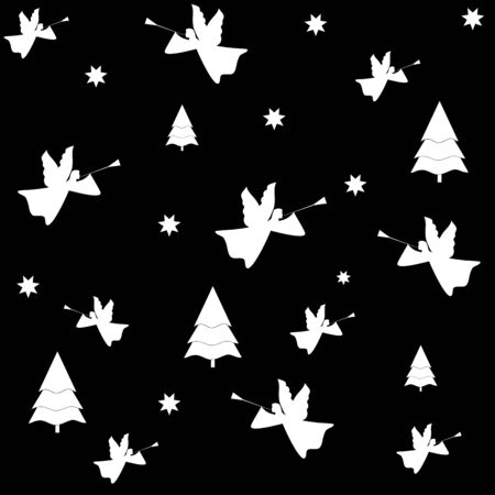 Angels seamless pattern. Biblical personage. Religion symbol christmas season, holiday easter and love. Monochrome template for printed, banner, greeting card. Design element. Vector illustration.のイラスト素材