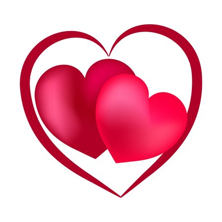 Two red hearts in heart. Sign on white background. Romantic symbol linked, love, passion and wedding. Template for t shirt, apparel, card, poster. Design element of valentine day. Vector illustrationのイラスト素材
