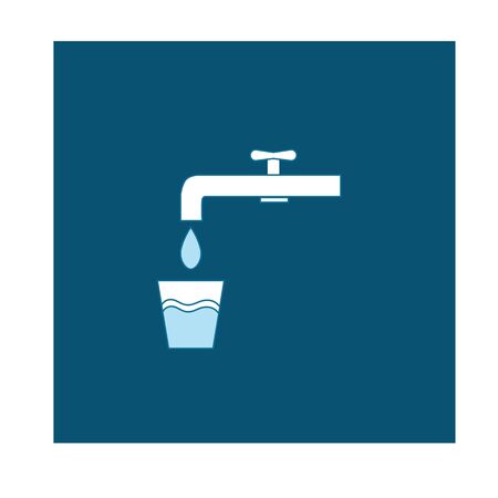 Drinking water icon. Illustration silhouette white tap in blue square. Sign drinkable aqua on white background. Symbol drinkable beverage. Flat vector image. Vector illustrationのイラスト素材