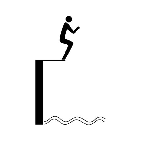 Sports. Sign of a place for jumping in the pool at a competition. Safe dive. Safety sign at international games. Template for poster, banner. Design element. Vector illustrationのイラスト素材