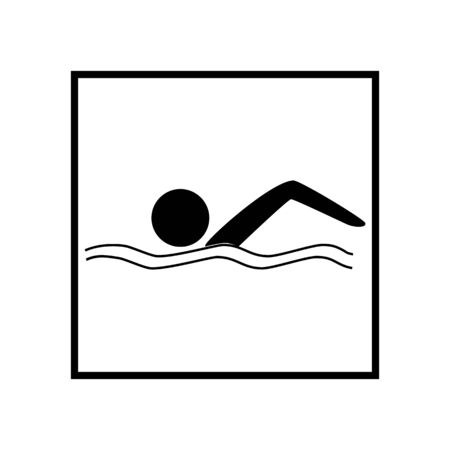 Sports. Sign place for swiming in water. Safety swim. Sign safeness on pool, beach, in river, sea. Protection during jump in. Monochrome template for poster. Design element. Vector illustrationのイラスト素材