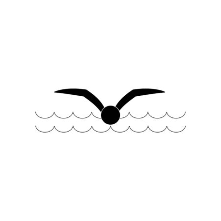 Sports. Sign place for swiming in water. Safety swim. Sign safeness on pool, beach, in river, sea. Protection during jump in. Monochrome template for poster. Design element. Vector illustrationのイラスト素材