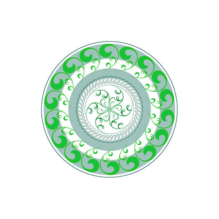Painted plate green. Color ethnicity souvenir dishのイラスト素材