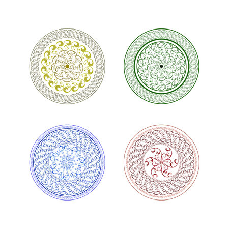 Painted plate set. Color ethnicity souvenir Vectorのイラスト素材