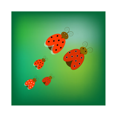 Ladybugs on a green background. Vector illustration. Eps 10.のイラスト素材