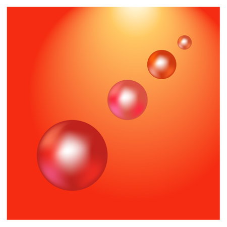 Pink diagonal balls on a red background. Soap light water bubble collection of illustration. Colorful template for printed. Design element. Vector illustrationのイラスト素材