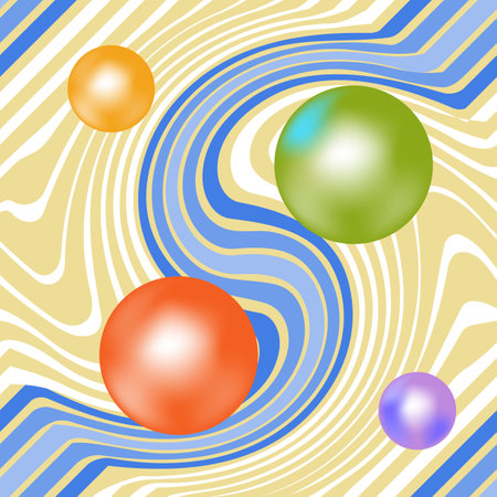 Colorful chaotic balls on a color background. Futuristic abstract picture. Soap light water bubble collection of illustration. Colorful template for printed. Design element. Vector illustrationのイラスト素材
