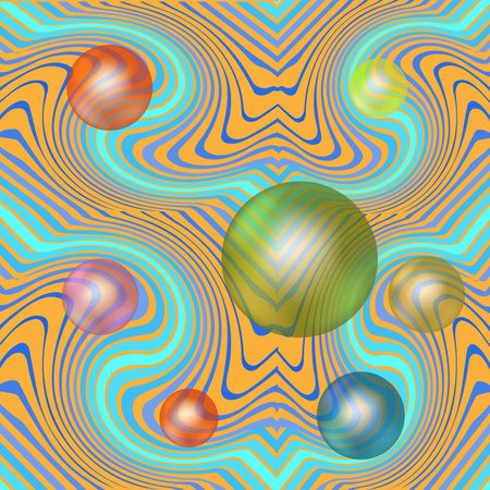 Colorful chaotic balls on a color background. Futuristic abstract picture. Soap light water bubble collection of illustration. Colorful template for printed. Design element. Vector illustrationのイラスト素材