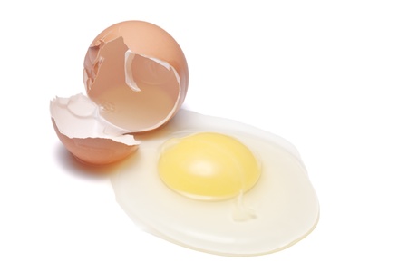 broken egg on white background