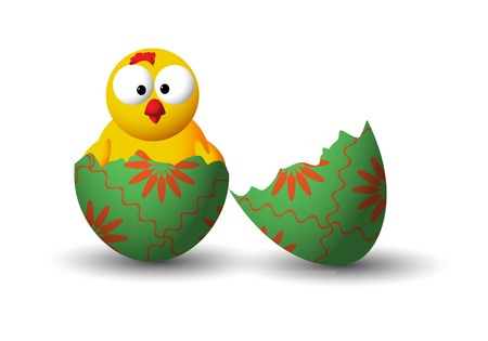 small chicken in a broken easter eggのイラスト素材