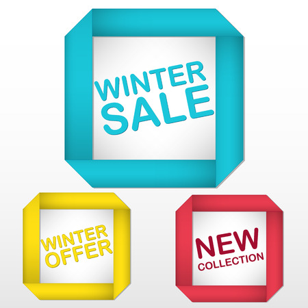 set of labels with promotional text in the colored field for winterのイラスト素材