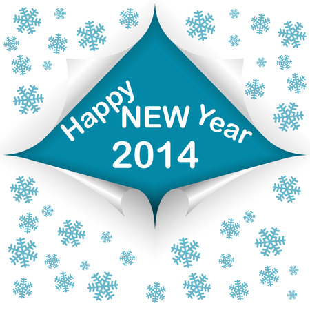four curled corners with text happy new year and 2014のイラスト素材