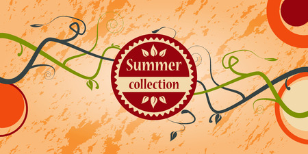 Summer colored vintage with green branches. Vector illustration.のイラスト素材