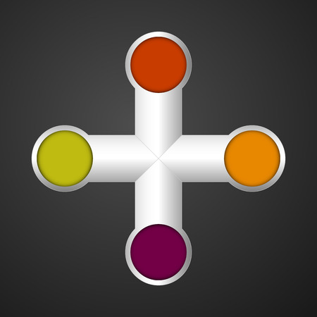 Yellow, red, orange, green and purple colored plastic puzzle infographic concept on the dark background designed for the web. Full editable vector illustration.のイラスト素材