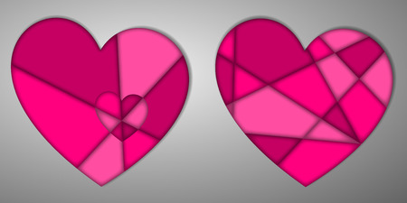 Collection of pink and purple colored heart with shadow on the background. Vector illustration.のイラスト素材