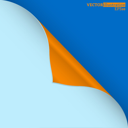 A thick blue curled corner on the blue background shadowed. Vector illustration.のイラスト素材
