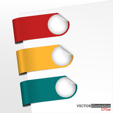 Set of red, yellow and blue bookmarks with curled corner. Vector illustration.のイラスト素材