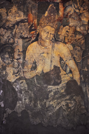 Bodhisattva Padmapani Painting inside the Ajanta caves , Indiaの写真素材