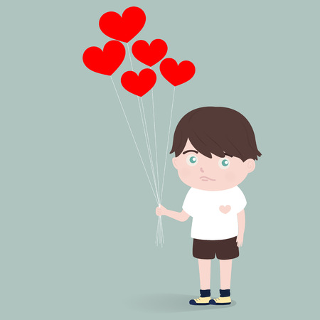 little boy with heart balloonsのイラスト素材