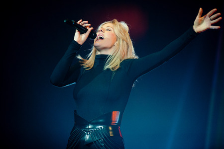 PRAGUE, CZECH REPUBLIC - JANUARY 30, 2016: Popular English singer Ellie Goulding During gaming performance in Prague, Czech Republic, January 30, 2016.のeditorial素材