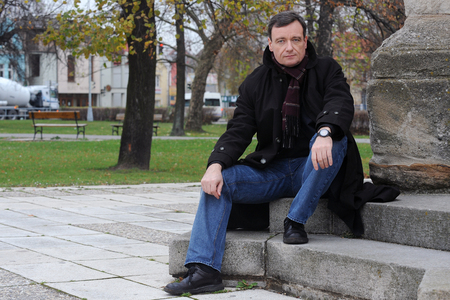 PRAGUE, CZECH REPUBLIC - NOVEMBER 13, 2013: Czech politician David Rath, who is Accused of corruption, posing for photo after the his release from custody, Hostivice, Czech Republic, November 13, 2013.のeditorial素材