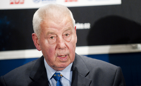 PRAGUE, CZECH REPUBLIC - DECEMBER 19, 2012: Czech legendary football player Josef Masopust During a press conference in Prague, December 19, 2012.のeditorial素材