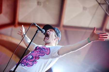 PRAGUE, CZECH REPUBLIC - JUNE 23, 2011: Singer James Smith of Hadouken During a performance at Prague City Festival in Prague, Czech Republic, June 23, 2011.のeditorial素材