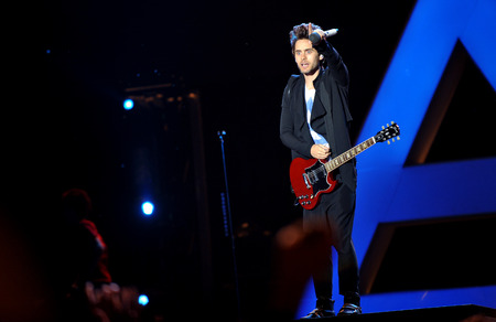 PRAGUE, CZECH REPUBLIC - JUNE 23, 2011: Singer Jared Leto of 30 Seconds to Mars During a performance at Prague City Festival in Prague, Czech Republic, June 23, 2011.のeditorial素材