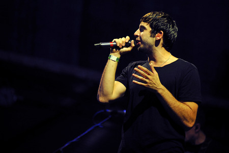 Hradec Kralove, CZECH REPUBLIC - JULY 4, 2012: Singer Elliot John Gleave aka Example During His performance at Rock for People festival in Hradec Kralove, Czech Republic, July 4, 2012.のeditorial素材