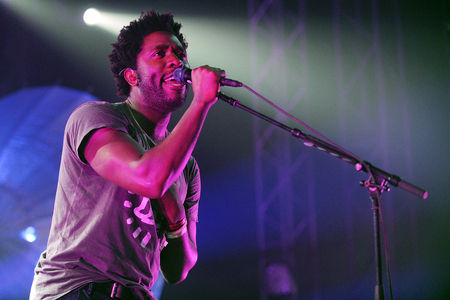 Hradec Kralove, CZECH REPUBLIC - JULY 2, 2013: Singer Kele Okereke of the British indie-rock band Bloc Party During a performance at Rock for People festival in Hradec Kralove, Czech Republic, July 2, 2013.のeditorial素材