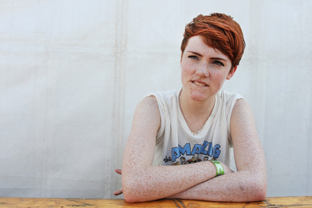 Hradec Kralove, CZECH REPUBLIC - JULY 4, 2013: British singer Chloe Howl During an interview at Rock for People festival in Hradec Kralove, Czech Republic, July 4, 2013.のeditorial素材