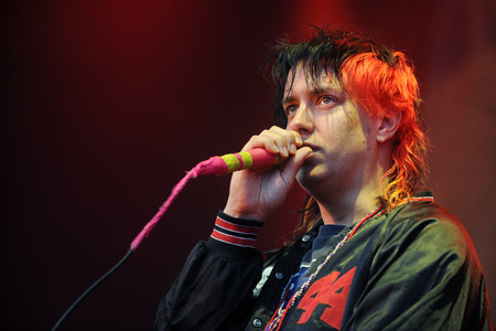 Hradec Kralove, CZECH REPUBLIC - JUNE 6, 2015: Singer Julian Casablancas During His performance at Rock for People festival in Hradec Kralove, Czech Republic, June 6, 2015.のeditorial素材