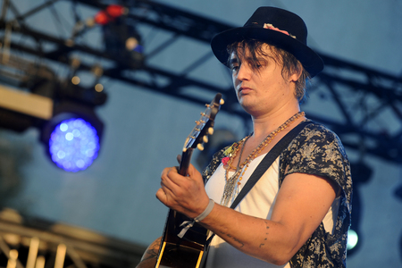 PILSEN, CZECH REPUBLIC - JULY 3, 2015: The English singer Pete Doherty During His performance at Rock for People festival in Europe Pilsen, Czech Republic, July 3, 2015.のeditorial素材
