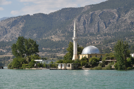 Mosque near Green lake in Turkeyの写真素材