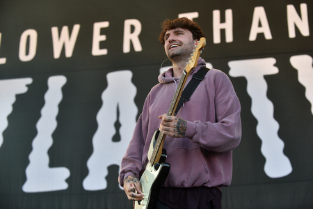 Singer and guitarist Mike Duce of Lower Than Atlantis during performance at festival Rock for People in Hradec Kralove, Czech republic, July 6, 2017.のeditorial素材
