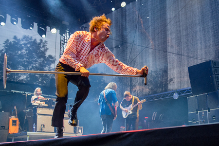 Singer Matthew Shultz of Cage The Elephant during performance at festival Rock for People in Hradec Kralove, Czech republic, July 4, 2017.のeditorial素材