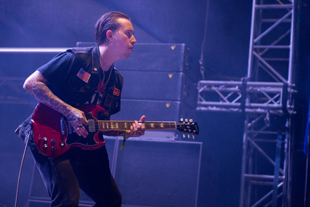 Guitarist Laurie Vincent of Slaves during performance at festival Rock for People in Hradec Kralove,...