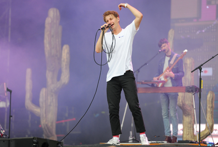 PANENSKY TYNEC, CZECH REPUBLIC - JUNE 28, 2018: Singer Dave Bayley of Glass Animals during performance at Aerodrome festival in Panensky Tynec, Czech Republic, June 28, 2018.のeditorial素材