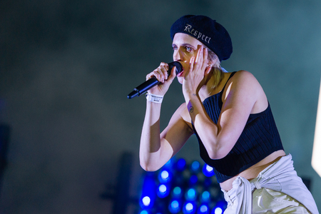 PANENSKY TYNEC, CZECH REPUBLIC - JUNE 28, 2018: Singer Karen Marie Aagaard Orsted Andersen alias MO during performance at Aerodrome festival in Panensky Tynec, Czech Republic, June 28, 2018.のeditorial素材
