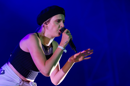 PANENSKY TYNEC, CZECH REPUBLIC - JUNE 28, 2018: Singer Karen Marie Aagaard Orsted Andersen alias MO during performance at Aerodrome festival in Panensky Tynec, Czech Republic, June 28, 2018.のeditorial素材