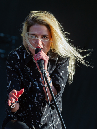 PANENSKY TYNEC, CZECH REPUBLIC - JUNE 30, 2018: Singer Alison Mosshart of The Kills during performance at Aerodrome festival in Panensky Tynec, Czech Republic, June 30, 2018.のeditorial素材
