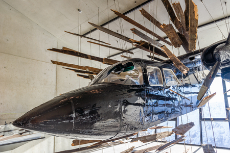 SOLDEN, AUSTRIA - NOVEMBER 16, 2018: Crashed airplane from James Bond film Specter in Gaislachkogl...