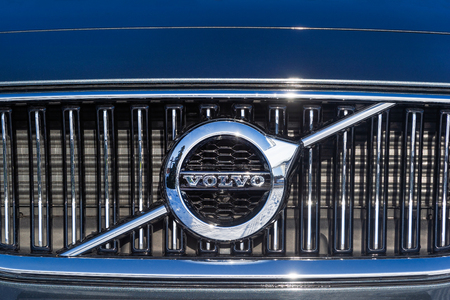 PRAGUE, CZECH REPUBLIC - FEBRUARY 8, 2019: Logo of Volvo vehicle in Prague, Czech Republic, February 8, 2019.のeditorial素材